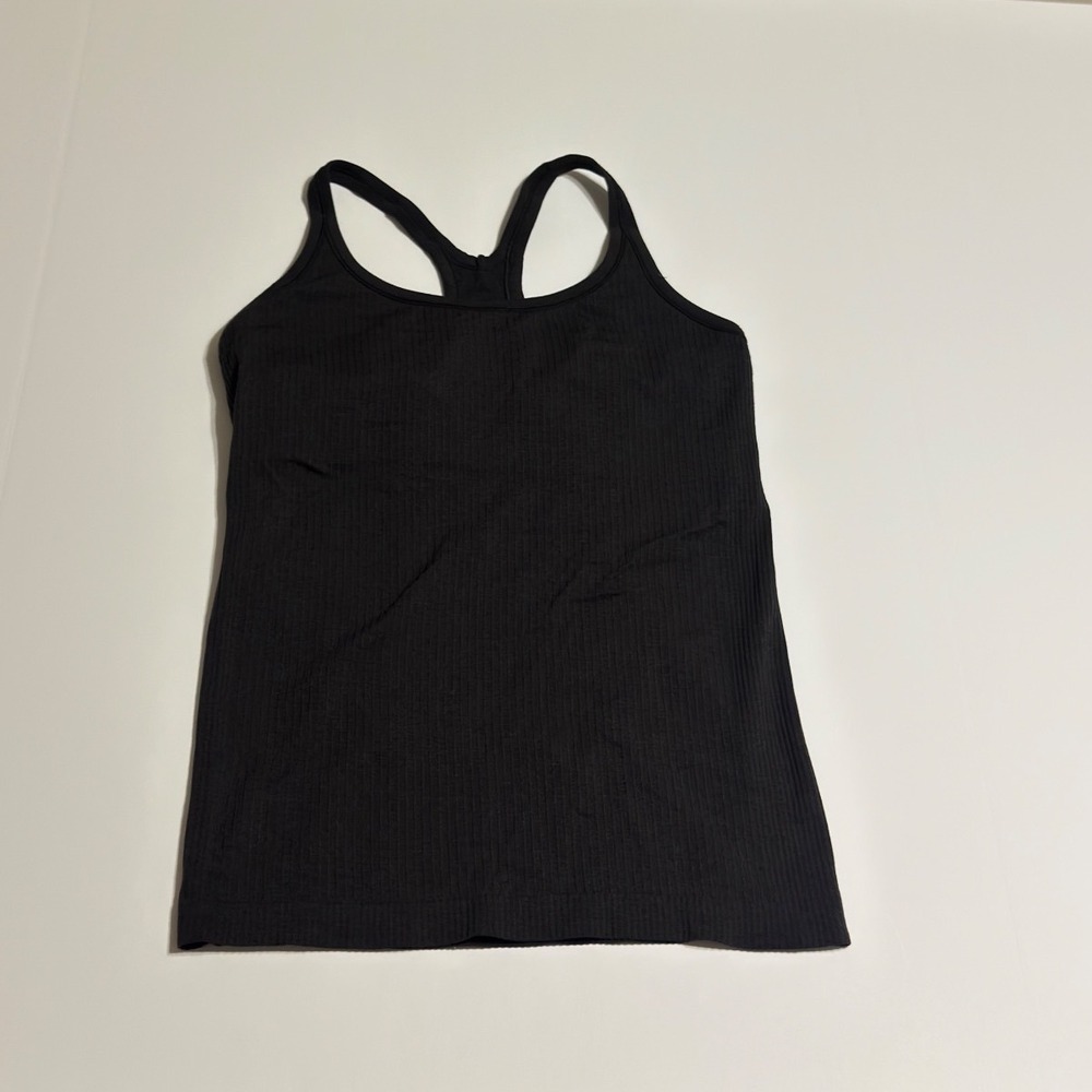 Lululemon Ebb to Street Tank Top Black Ribbed Racerback Shelf Bra Size 8